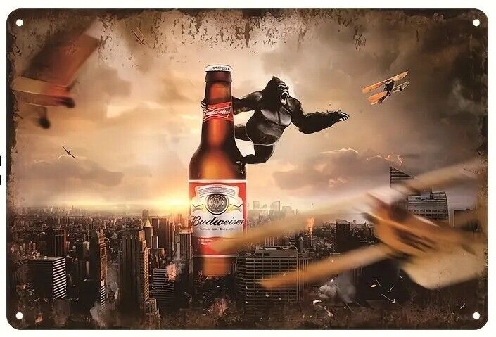 Budweiser Beer Featuring King Kong Vintage Novelty Metal Sign 8" x 12" Wall Art Home & Garden:Home Décor:Plaques & Signs Cozy Home Treasures